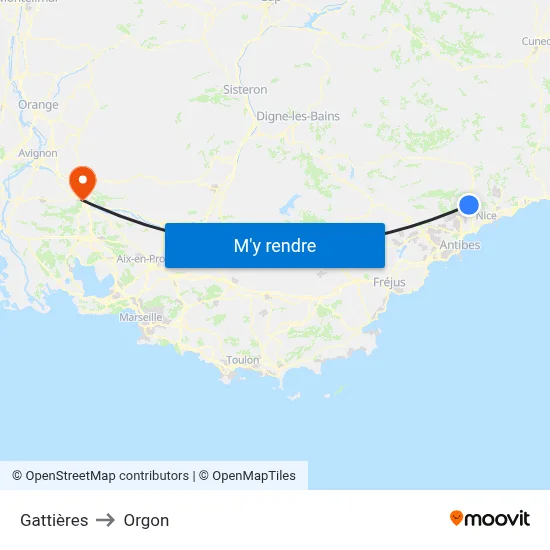 Gattières to Orgon map