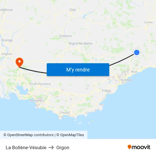 La Bollène-Vésubie to Orgon map