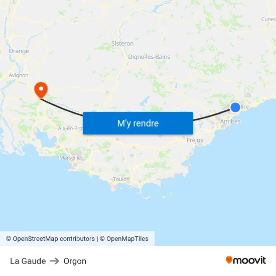 La Gaude to Orgon map