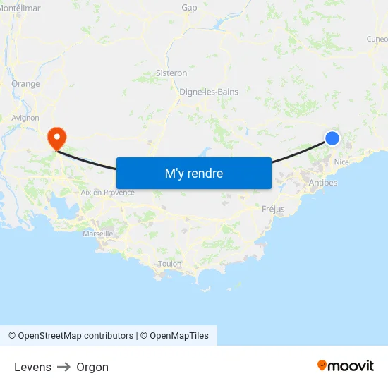 Levens to Orgon map
