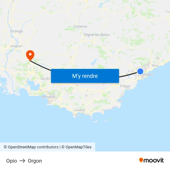 Opio to Orgon map