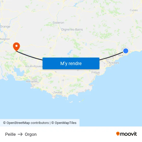 Peille to Orgon map