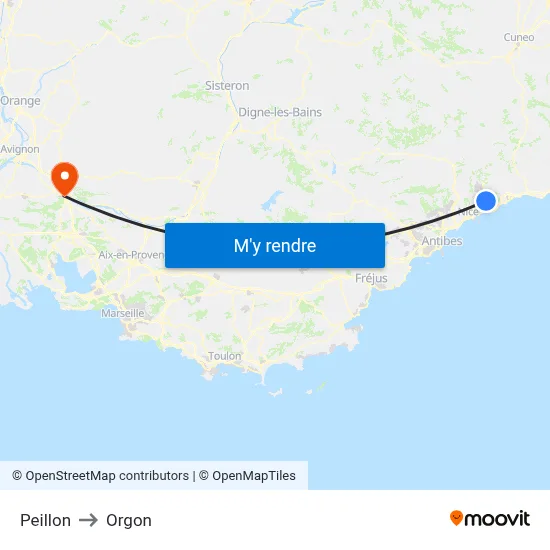 Peillon to Orgon map