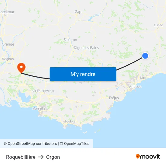 Roquebillière to Orgon map
