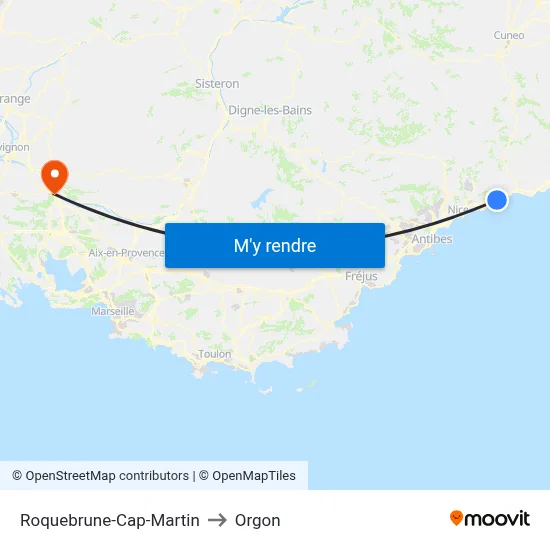 Roquebrune-Cap-Martin to Orgon map