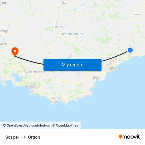 Sospel to Orgon map