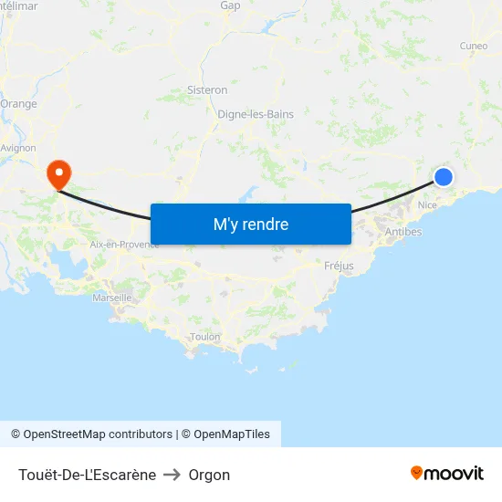 Touët-De-L'Escarène to Orgon map