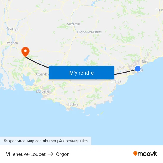 Villeneuve-Loubet to Orgon map