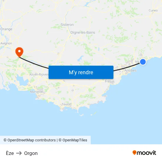 Èze to Orgon map