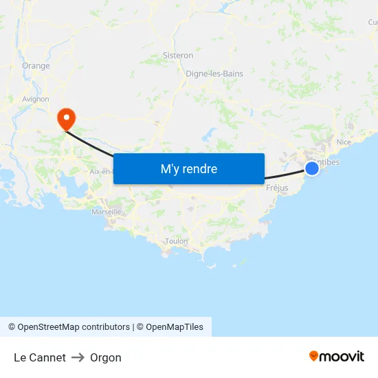 Le Cannet to Orgon map