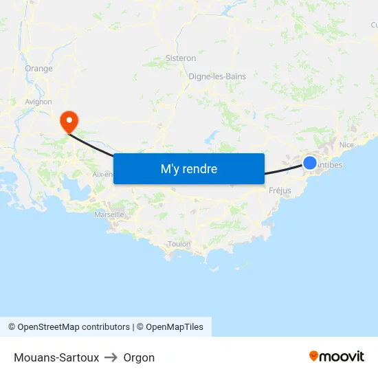 Mouans-Sartoux to Orgon map