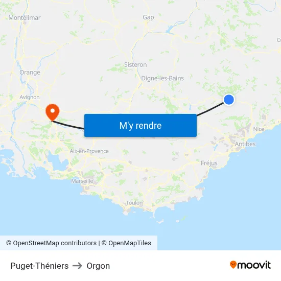 Puget-Théniers to Orgon map