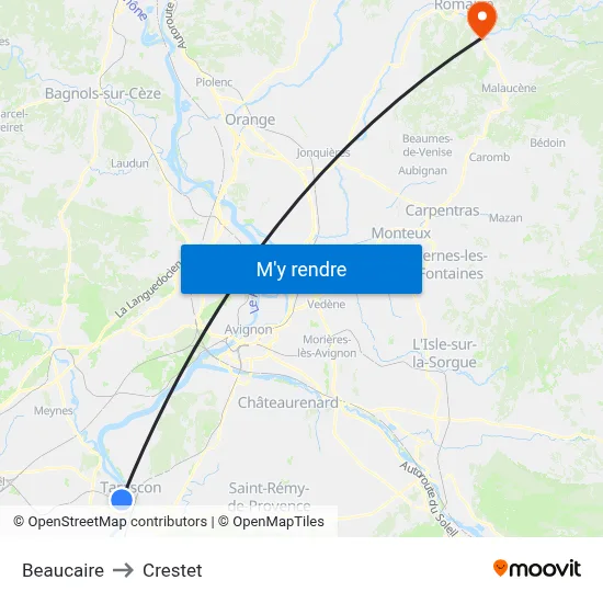 Beaucaire to Crestet map