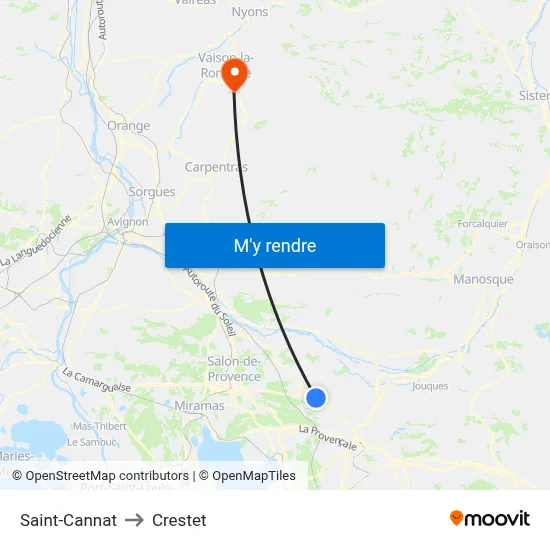 Saint-Cannat to Crestet map
