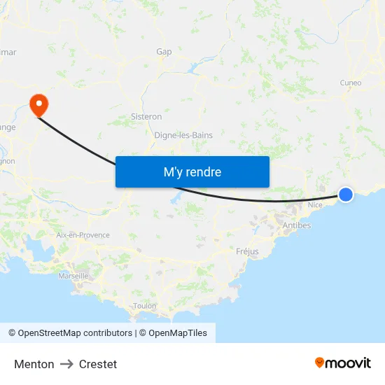 Menton to Crestet map