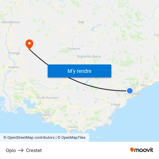 Opio to Crestet map