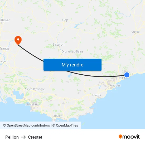 Peillon to Crestet map