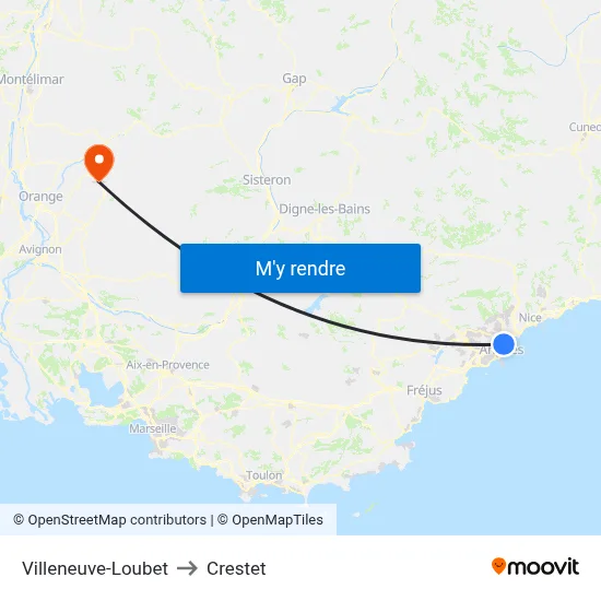 Villeneuve-Loubet to Crestet map