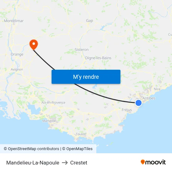 Mandelieu-La-Napoule to Crestet map