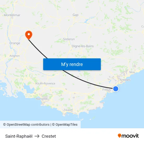 Saint-Raphaël to Crestet map
