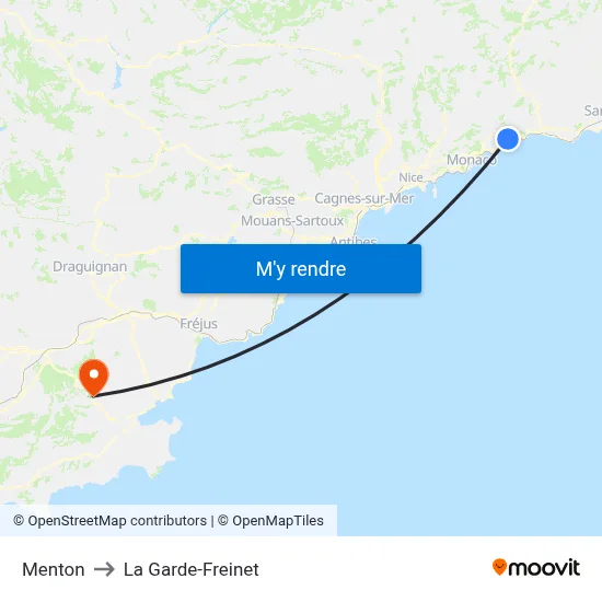 Menton to La Garde-Freinet map
