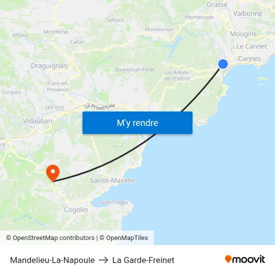 Mandelieu-La-Napoule to La Garde-Freinet map