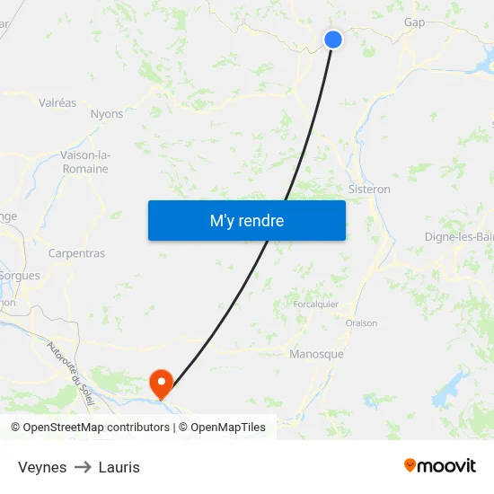 Veynes to Lauris map