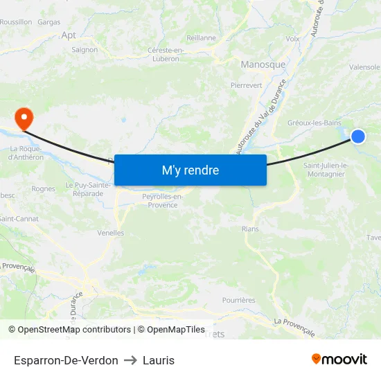 Esparron-De-Verdon to Lauris map