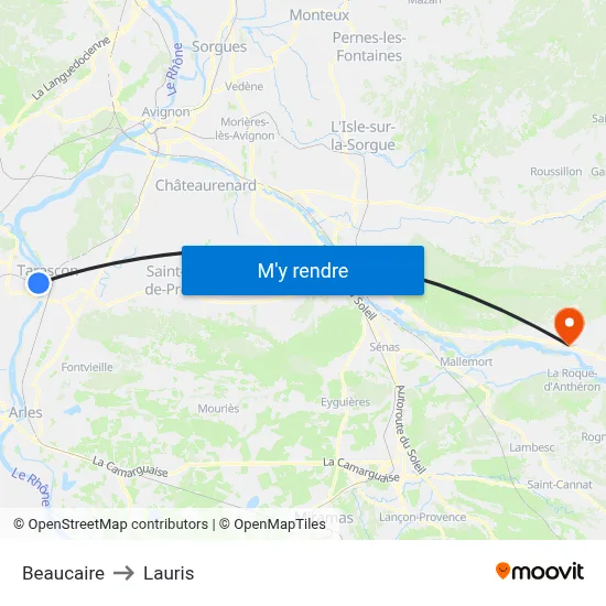 Beaucaire to Lauris map