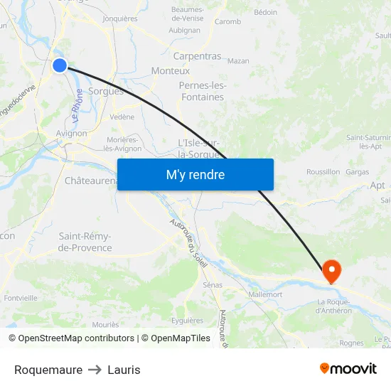 Roquemaure to Lauris map