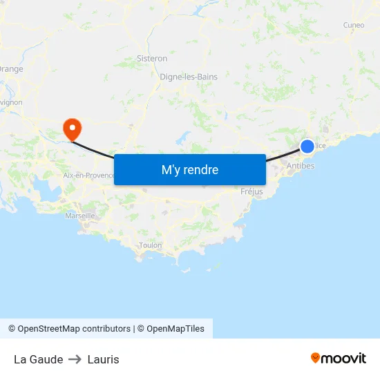 La Gaude to Lauris map