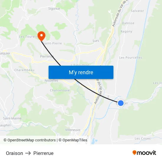 Oraison to Pierrerue map