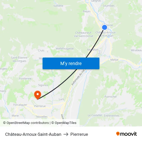 Château-Arnoux-Saint-Auban to Pierrerue map