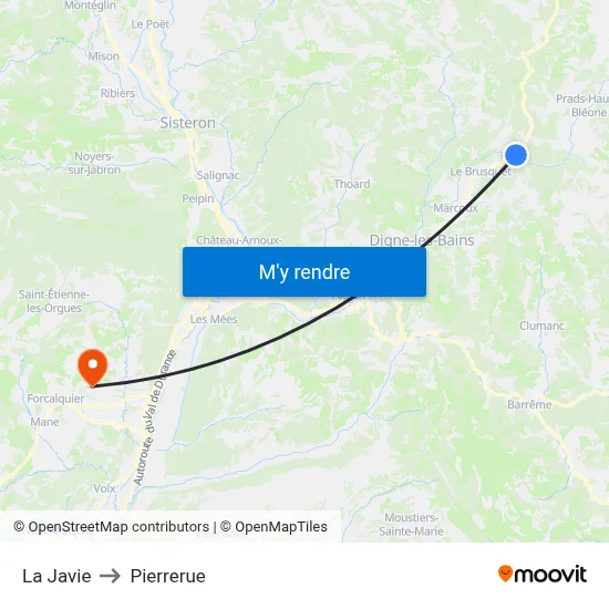 La Javie to Pierrerue map