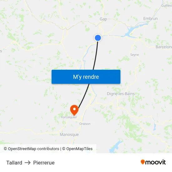 Tallard to Pierrerue map