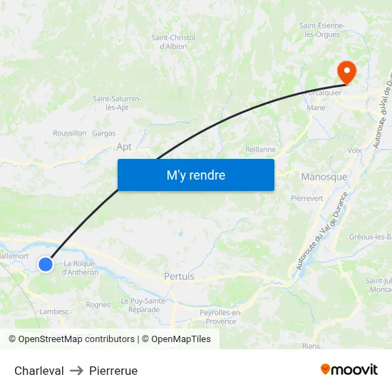 Charleval to Pierrerue map