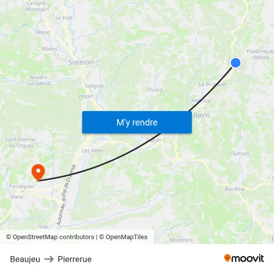 Beaujeu to Pierrerue map