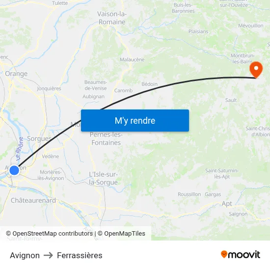 Avignon to Ferrassières map