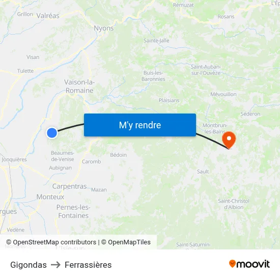 Gigondas to Ferrassières map