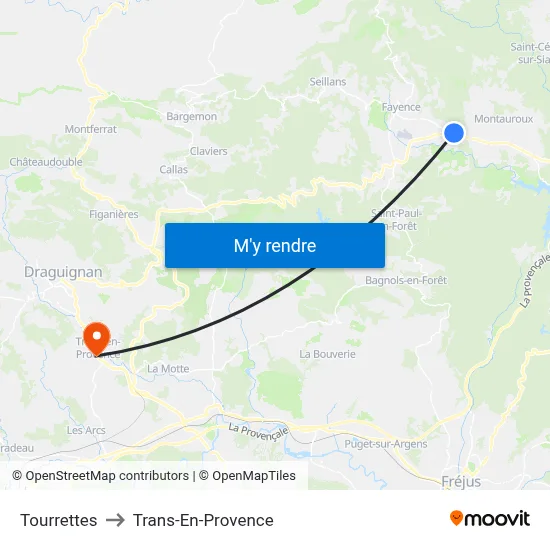 Tourrettes to Trans-En-Provence map
