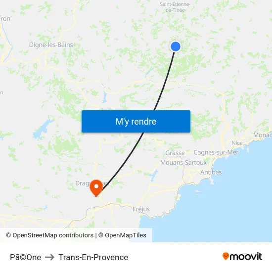 Pã©One to Trans-En-Provence map