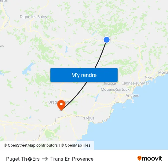 Puget-Th�Ers to Trans-En-Provence map