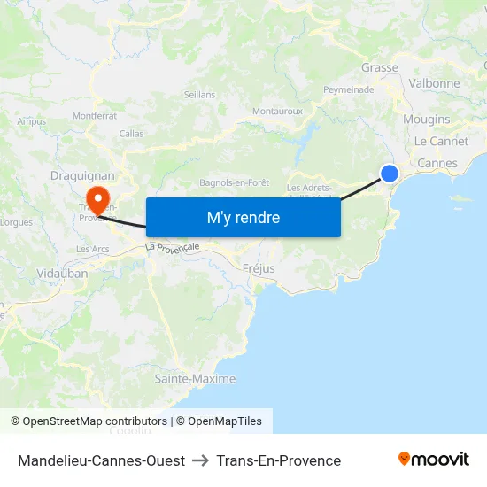 Mandelieu-Cannes-Ouest to Trans-En-Provence map