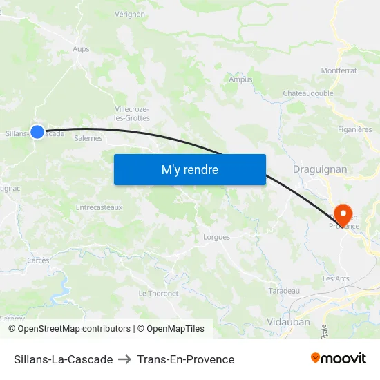 Sillans-La-Cascade to Trans-En-Provence map