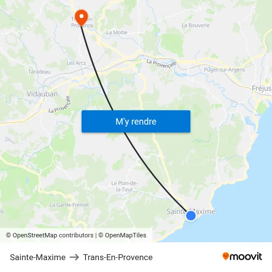 Sainte-Maxime to Trans-En-Provence map