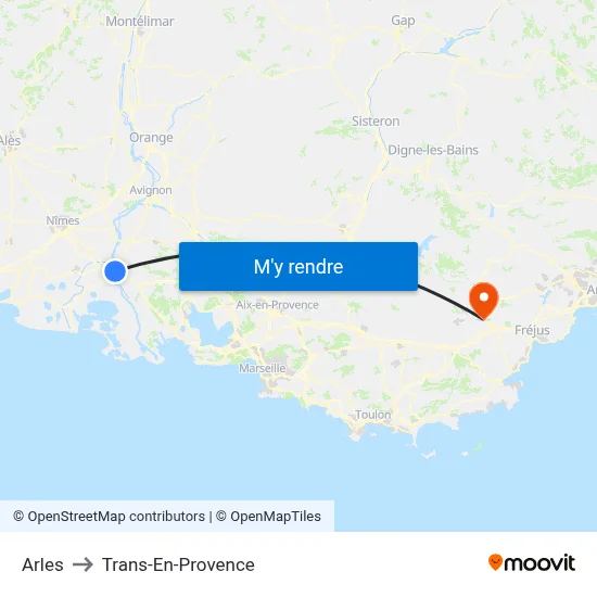 Arles to Trans-En-Provence map