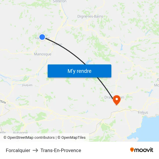 Forcalquier to Trans-En-Provence map