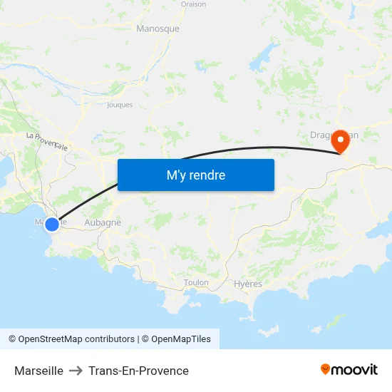 Marseille to Trans-En-Provence map