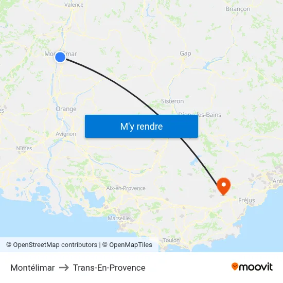 Montélimar to Trans-En-Provence map