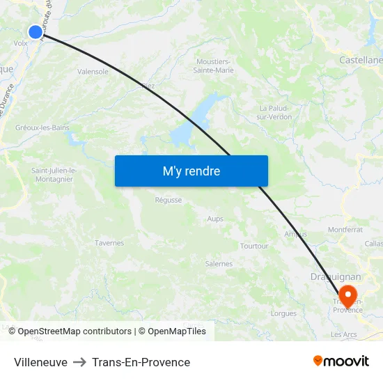 Villeneuve to Trans-En-Provence map